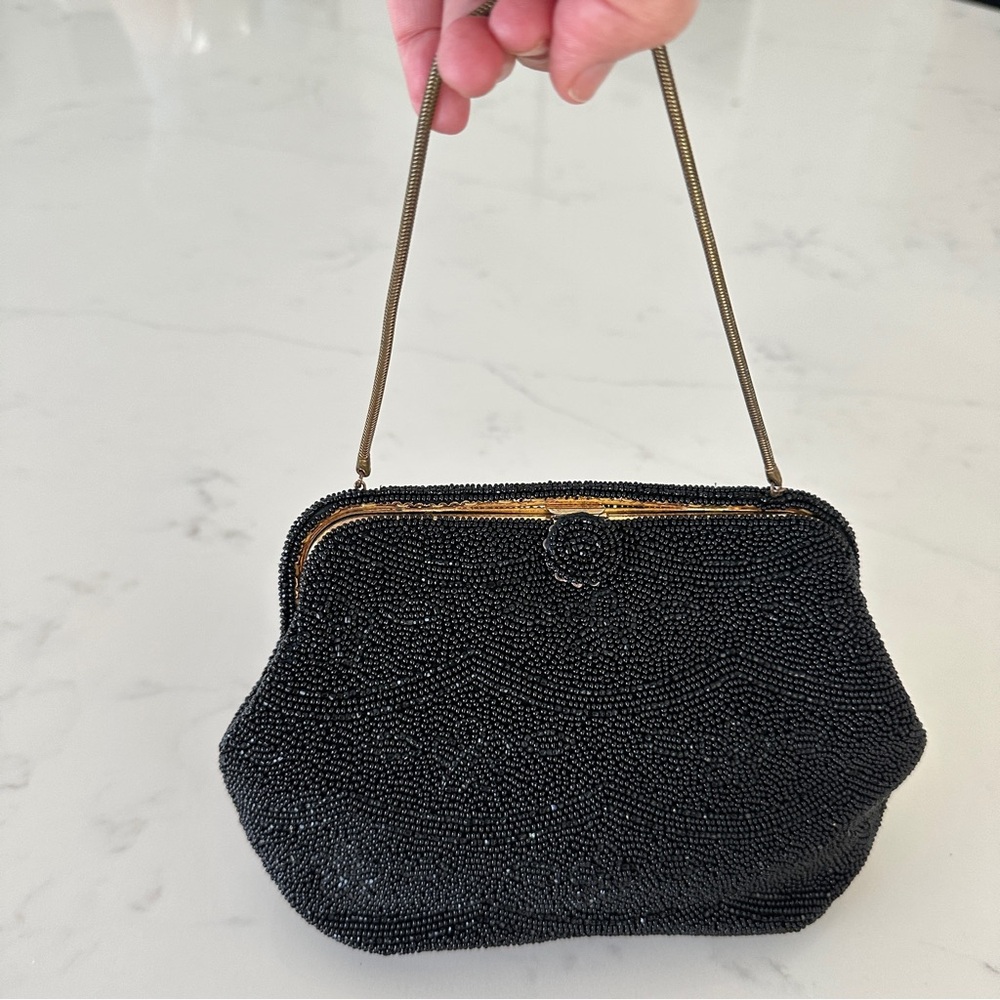 Authentic Vintage Walborg black Beaded Evening Bag - Handmade in France 1950s👛